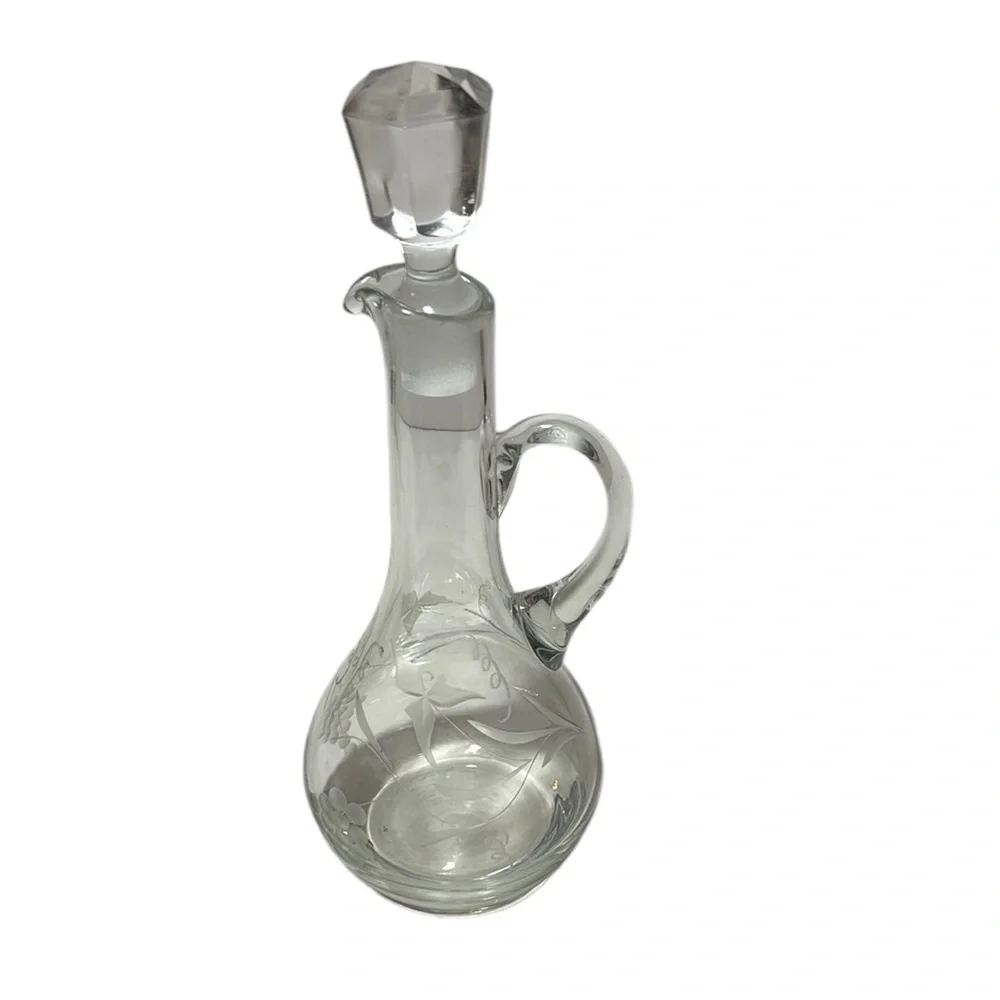 Vintage Etched Clear Glass Decanter with Stopper